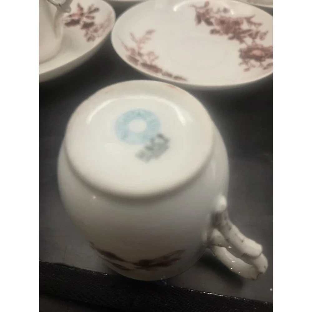 Antique Theodore Haviland Limoges France Set of 5 Demitasse Cups  Saucers Floral